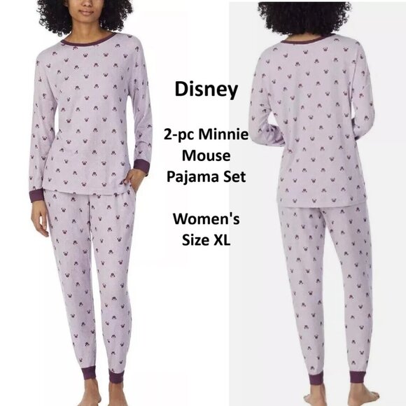 Disney 2-Piece Pajama Set Minnie Mouse Purple Cozy Women's Size XL - Picture 1 of 13